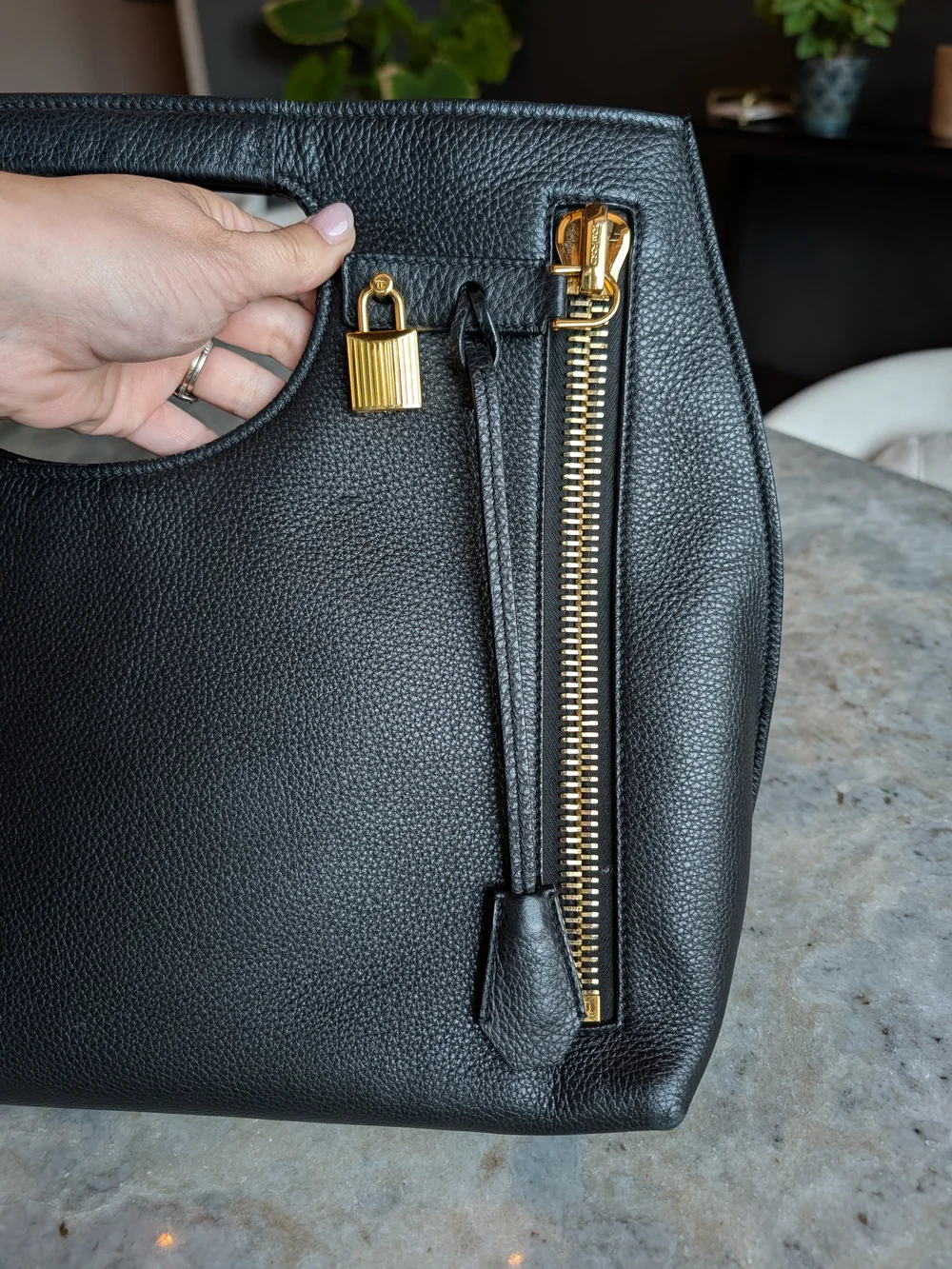 Tom Ford Black Leather Alix Bag with Gold Hardware